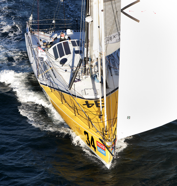 VELUX 5 OCEANS Skipper Brad Van Liew onboard his yacht, Le Pingouin, as he departs La Rochelle for the first of 5 Ocean Sprints in the VELUX 5 OCEANS around the world race.